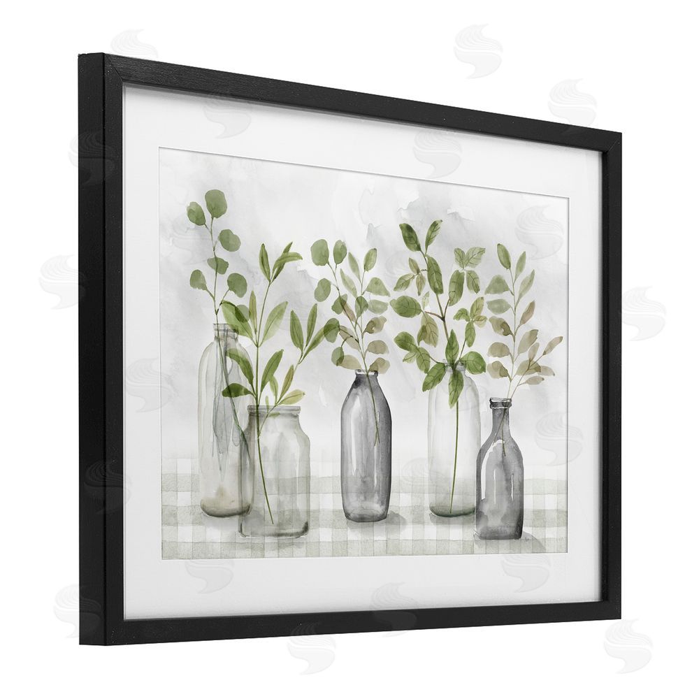 Nan Greenery Leaves in Vases Black Framed Print Under Glass Wall Art