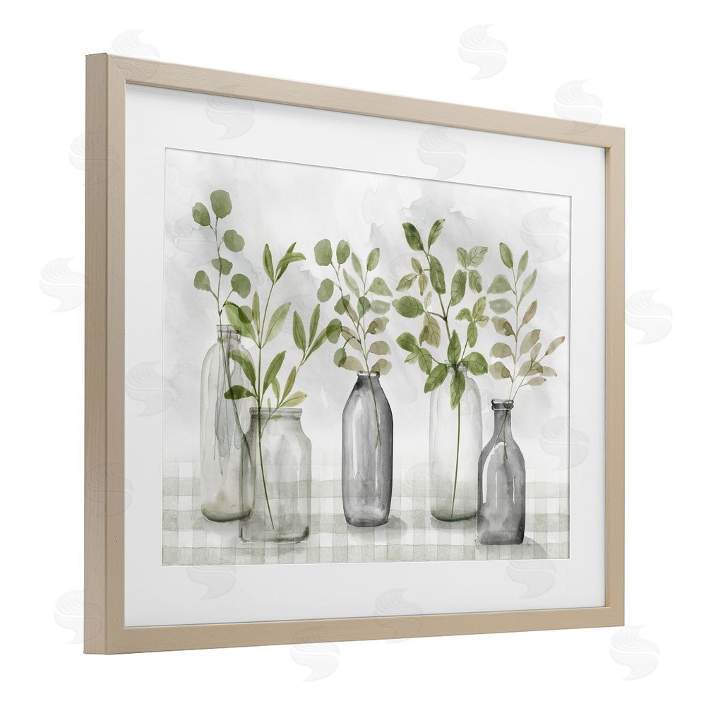 Nan Greenery Leaves in Vases Brown Framed Print Under Glass Wall Art