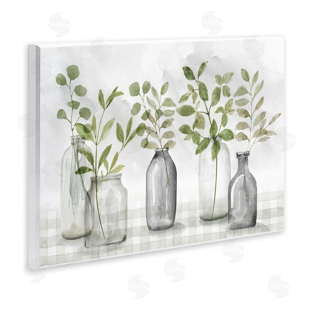 Nan Greenery Leaves in Vases Wooden Wall Plaque Art Print