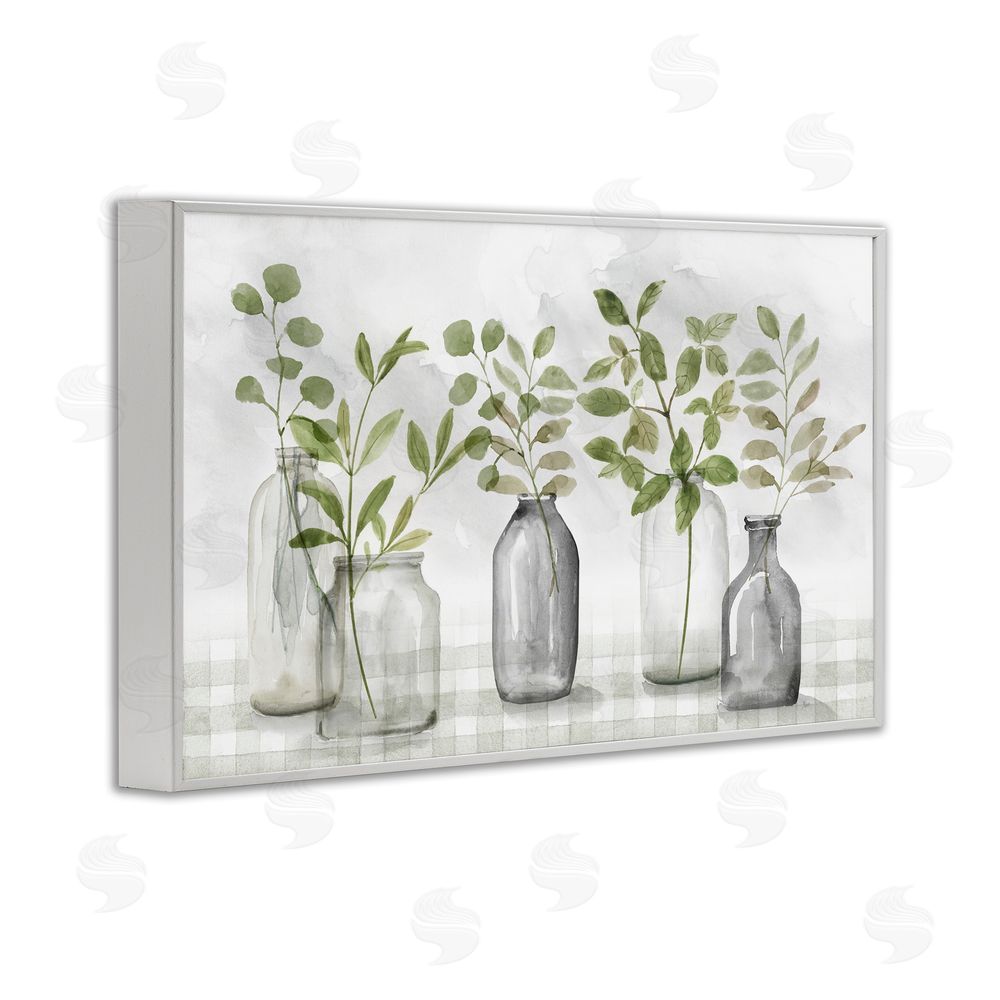 Nan Greenery Leaves in Vases White Framed Giclee Wall Art Print