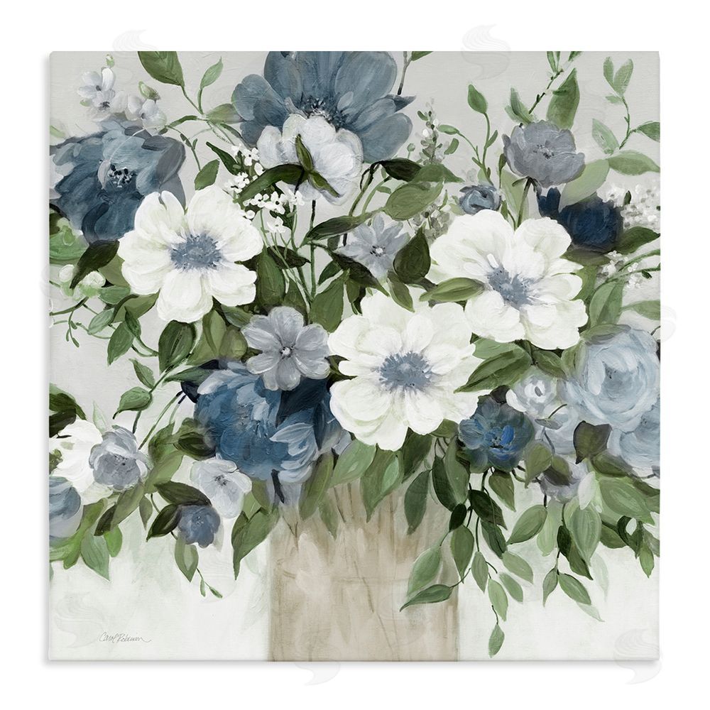 Carol Robinson White & Grey Blossoms Stretched Canvas Wall Art Print