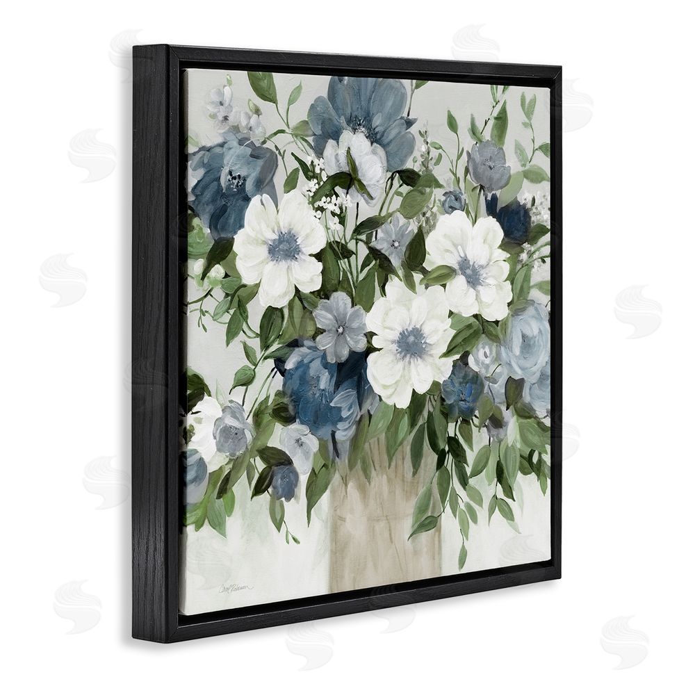 Carol Robinson White & Grey Blossoms Black Floating Frame Canvas Wall Art Print