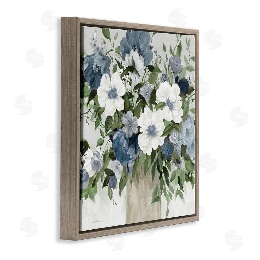 Carol Robinson White & Grey Blossoms Brown Floating Frame Canvas Wall Art Print