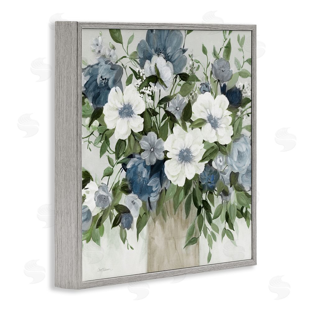 Carol Robinson White & Grey Blossoms Gray Framed Giclee Wall Art Print