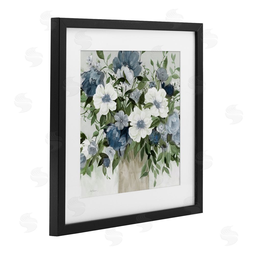 Carol Robinson White & Grey Blossoms Black Framed Print Under Glass Wall Art