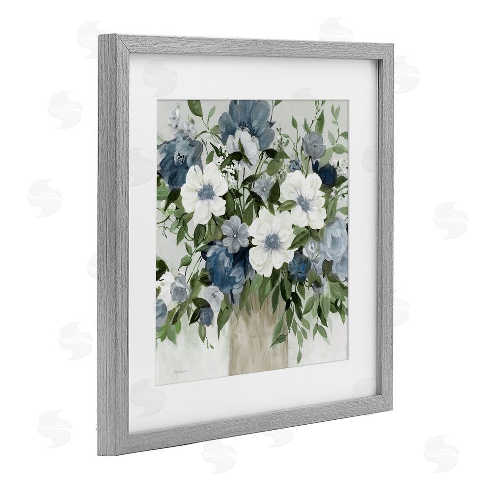 Carol Robinson White & Grey Blossoms Gray Framed Print Under Glass Wall Art