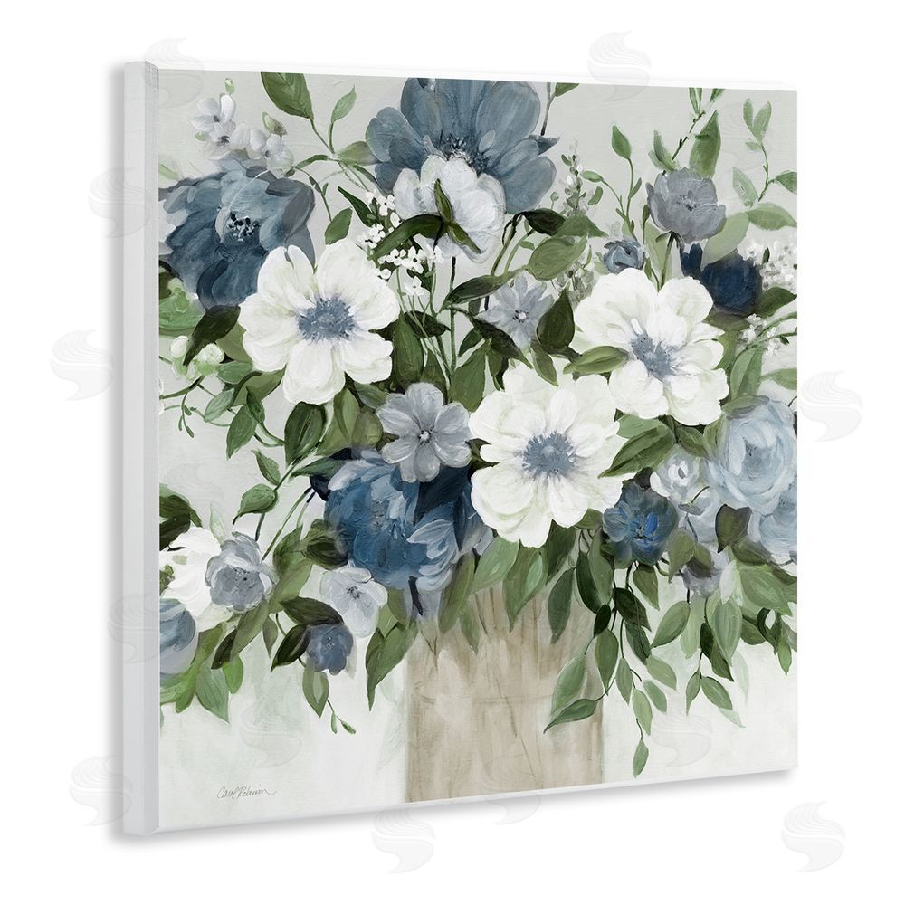 Carol Robinson White & Grey Blossoms Wooden Wall Plaque Art Print
