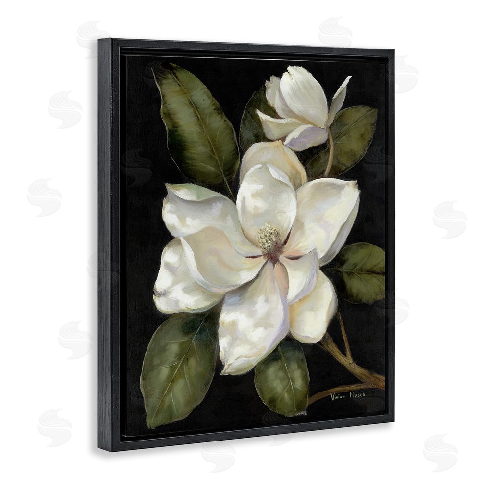 Nan Blooming Magnolia Buds Black Floating Frame Canvas Wall Art Print