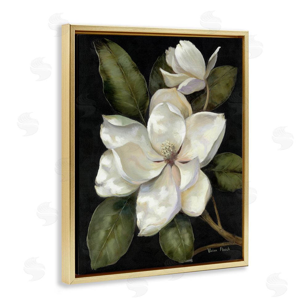 Nan Blooming Magnolia Buds Gold Floating Frame Canvas Wall Art Print