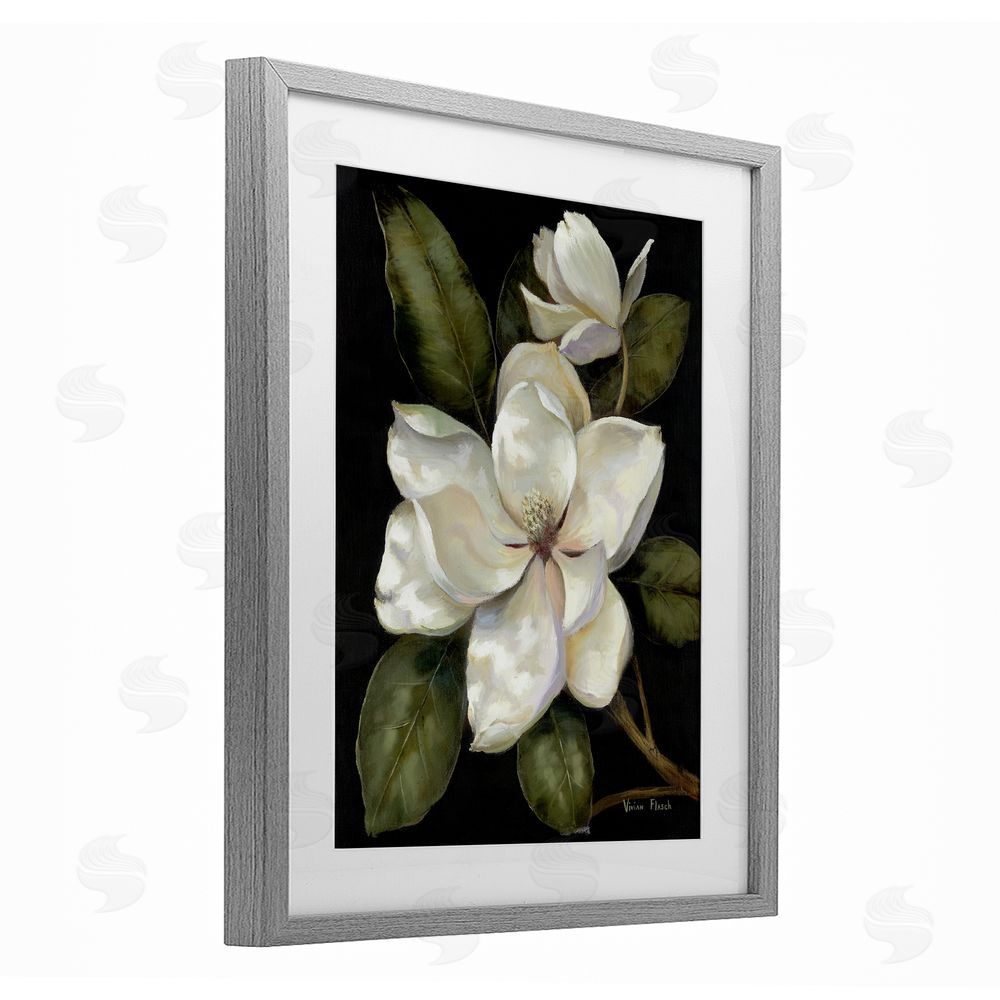 Nan Blooming Magnolia Buds Gray Framed Print Under Glass Wall Art