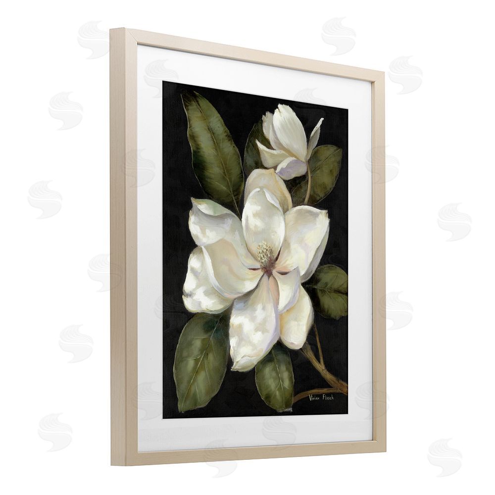 Nan Blooming Magnolia Buds Brown Framed Print Under Glass Wall Art