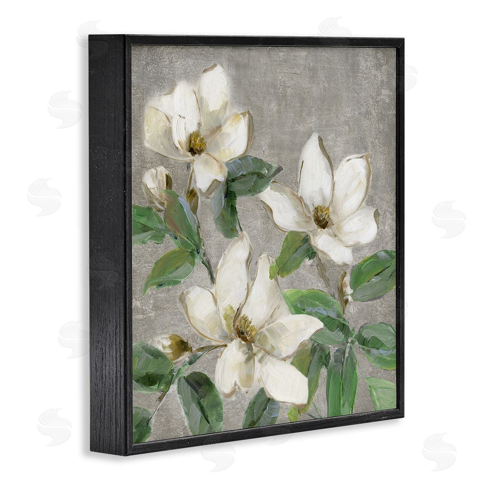Sally Swatland Ivory Magnolias on Grey Black Framed Giclee Wall Art Print