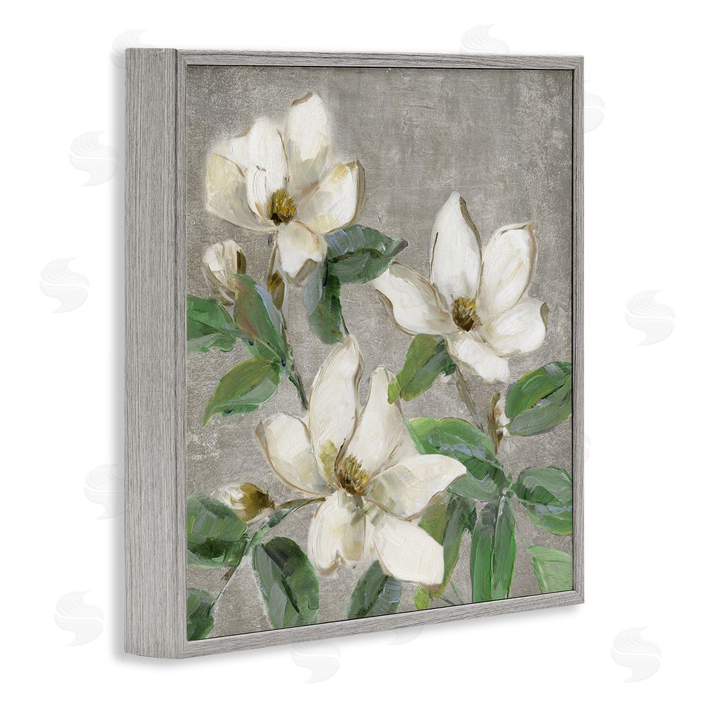 Sally Swatland Ivory Magnolias on Grey Gray Framed Giclee Wall Art Print
