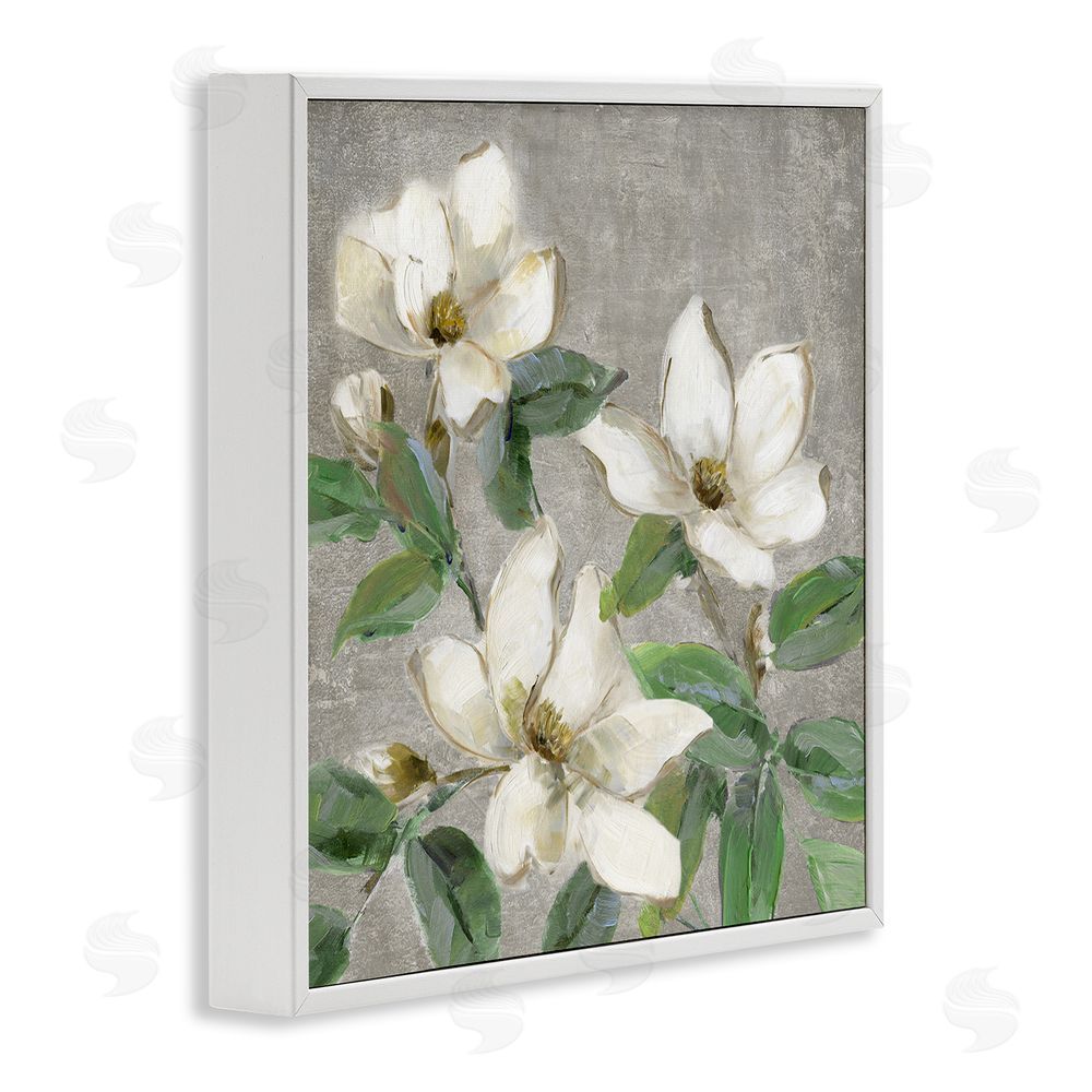 Sally Swatland Ivory Magnolias on Grey White Framed Giclee Wall Art Print