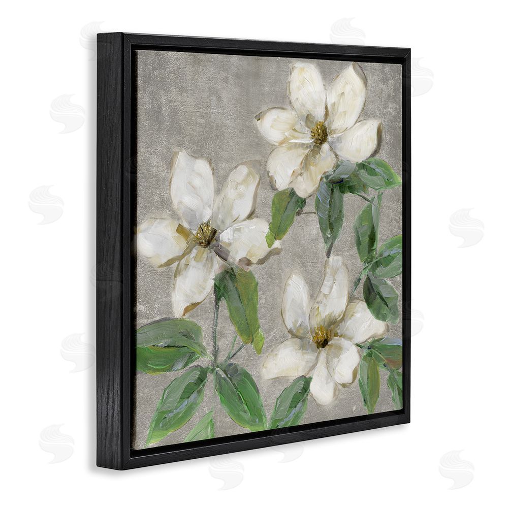 Sally Swatland Ivory Magnolia Trio Black Floating Frame Canvas Wall Art Print