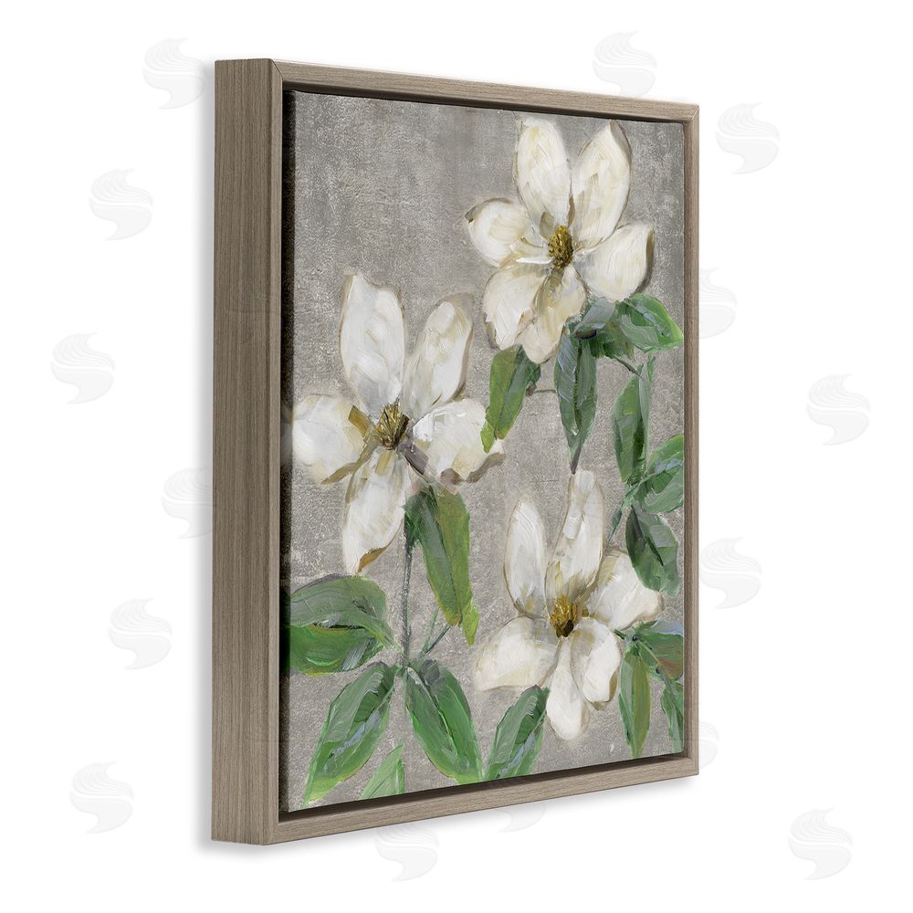 Sally Swatland Ivory Magnolia Trio Brown Floating Frame Canvas Wall Art Print