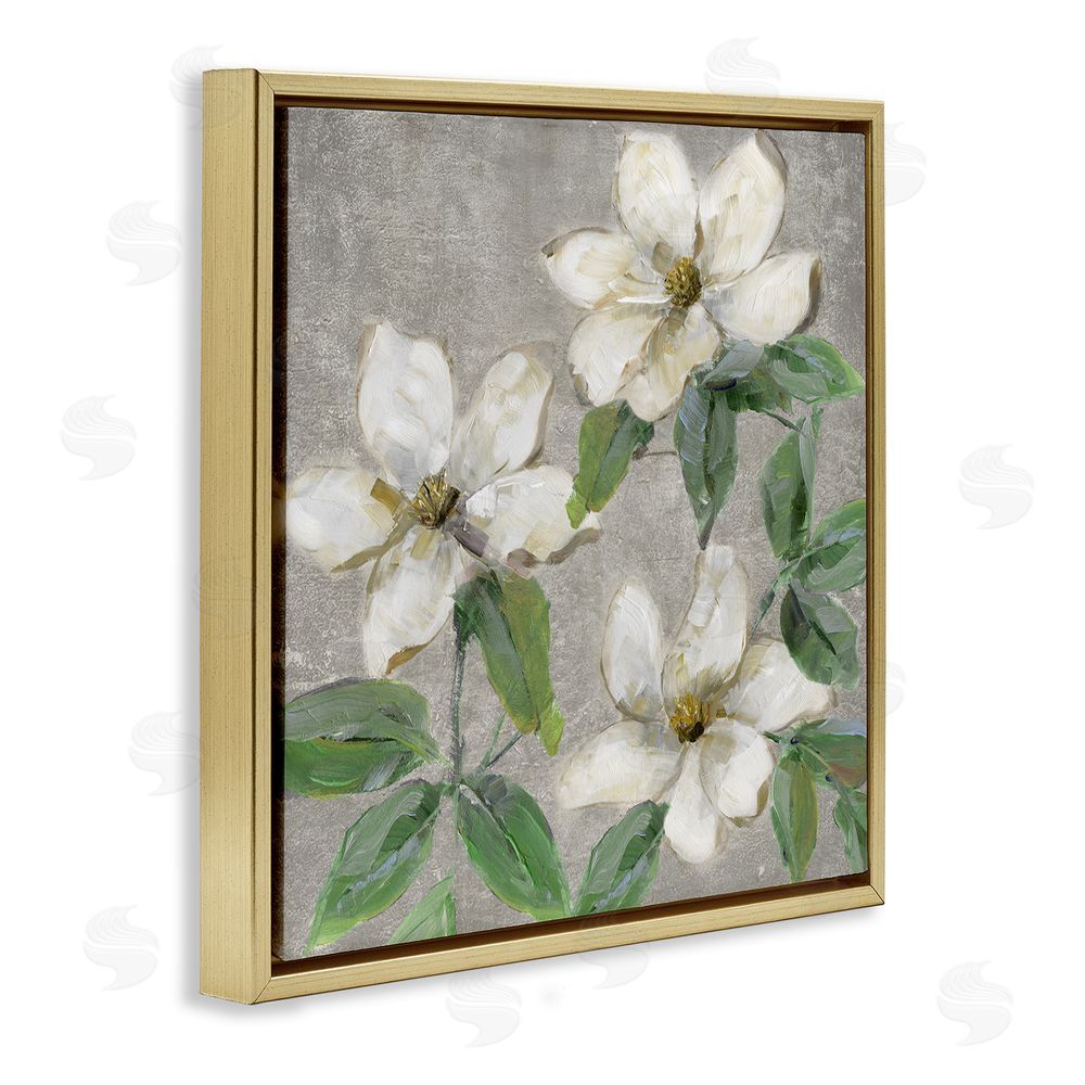 Sally Swatland Ivory Magnolia Trio Gold Floating Frame Canvas Wall Art Print