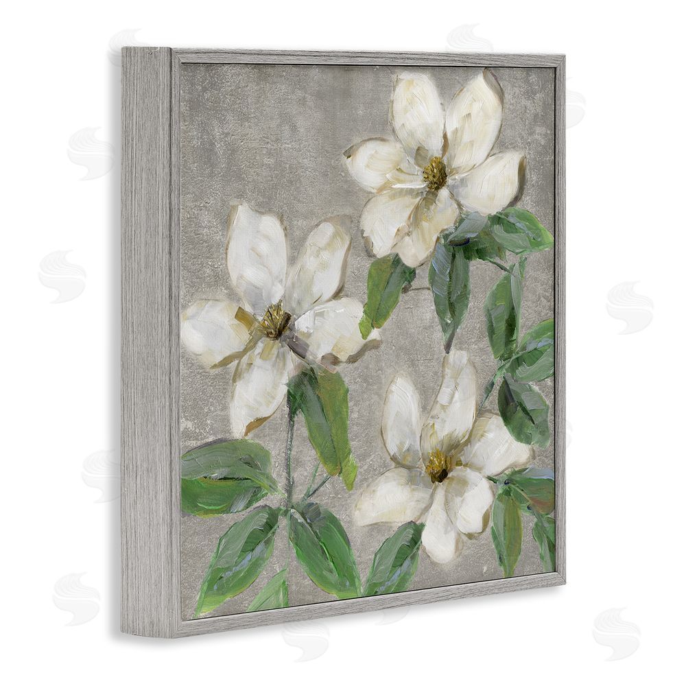 Sally Swatland Ivory Magnolia Trio Gray Framed Giclee Wall Art Print