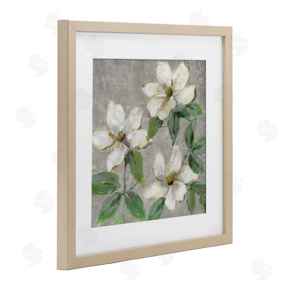 Sally Swatland Ivory Magnolia Trio Brown Framed Print Under Glass Wall Art