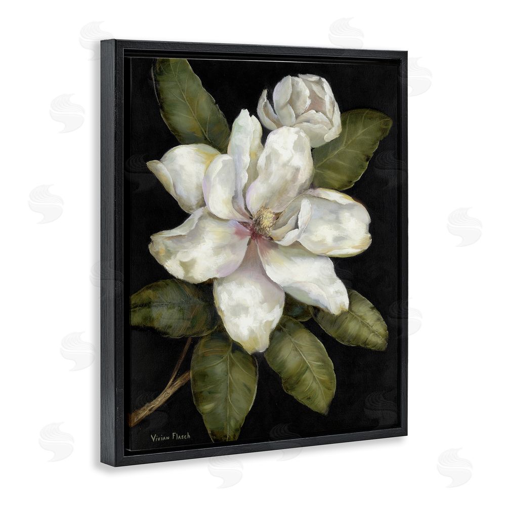 Nan Budding Magnolia Blooms Black Floating Frame Canvas Wall Art Print