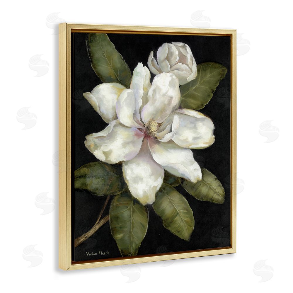 Nan Budding Magnolia Blooms Gold Floating Frame Canvas Wall Art Print