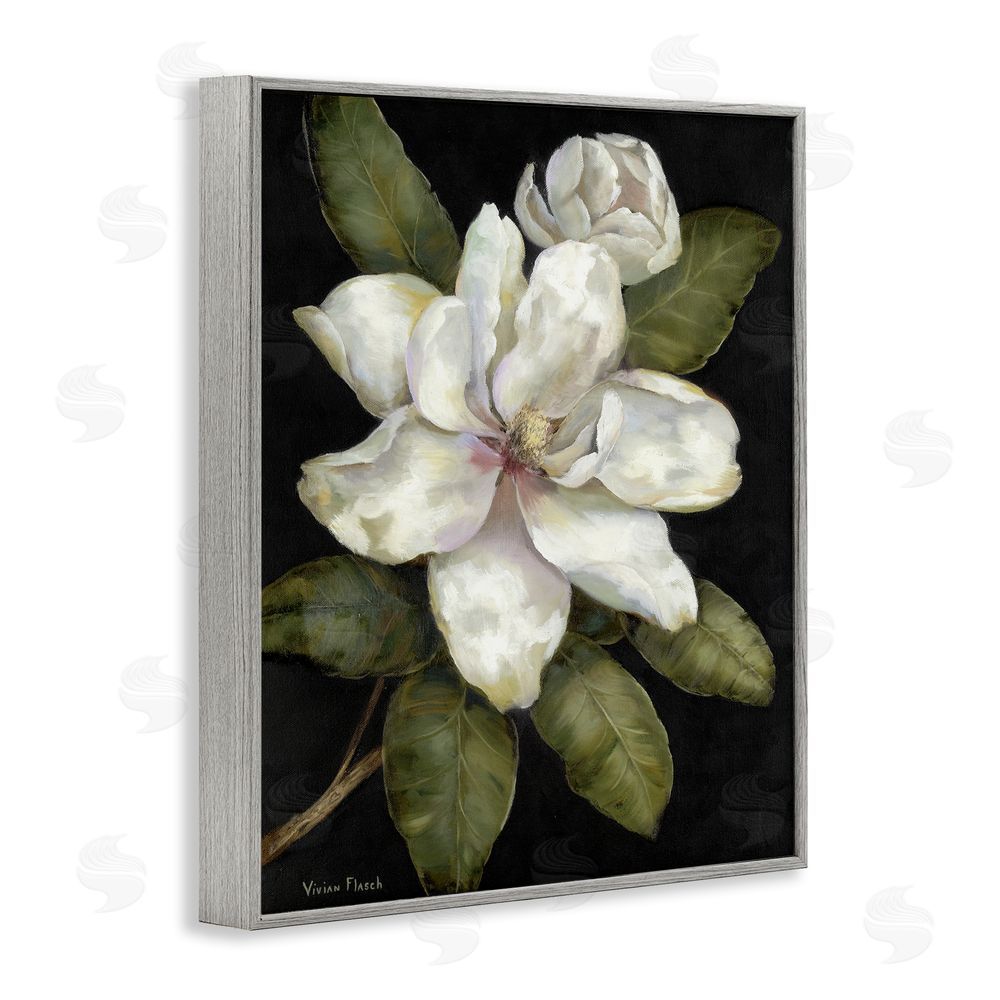 Nan Budding Magnolia Blooms Gray Framed Giclee Wall Art Print