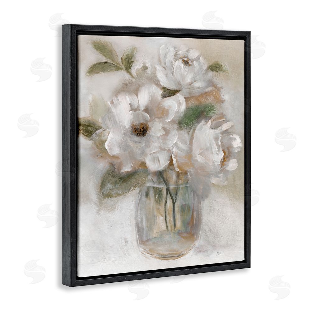 Nan Brushed Neutrals Bouquet Black Floating Frame Canvas Wall Art Print