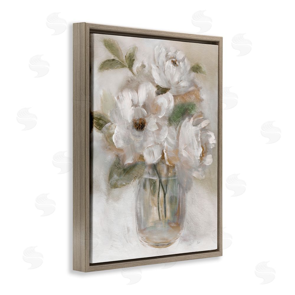 Nan Brushed Neutrals Bouquet Brown Floating Frame Canvas Wall Art Print
