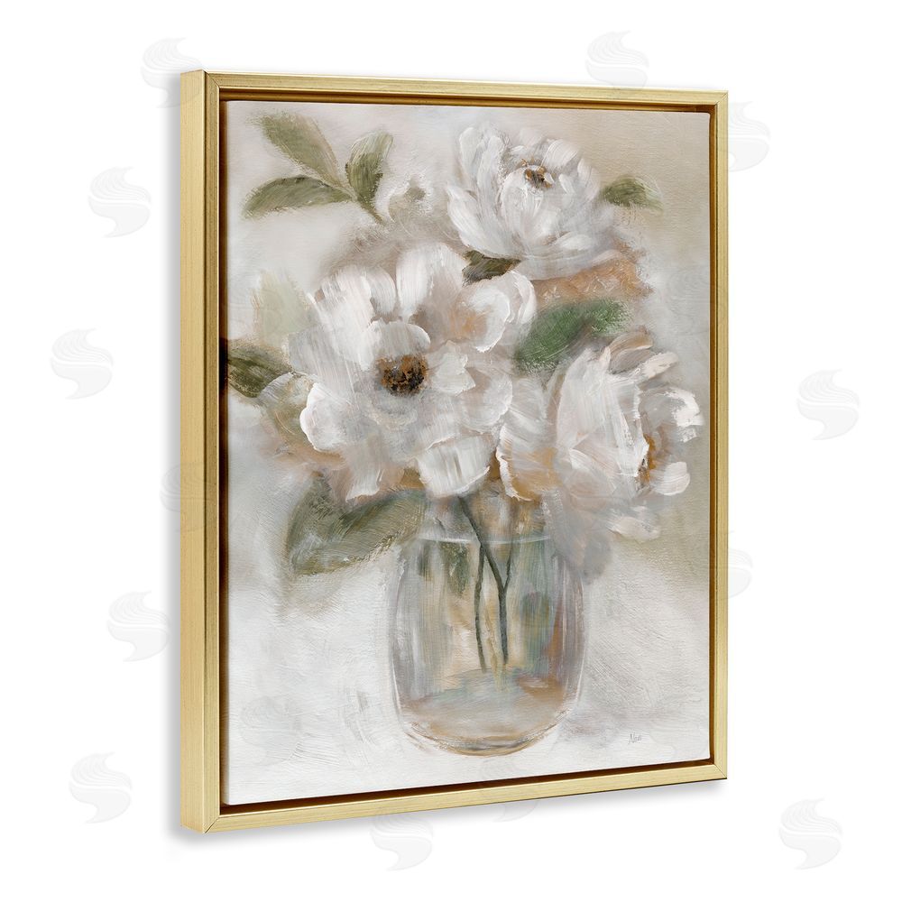 Nan Brushed Neutrals Bouquet Gold Floating Frame Canvas Wall Art Print