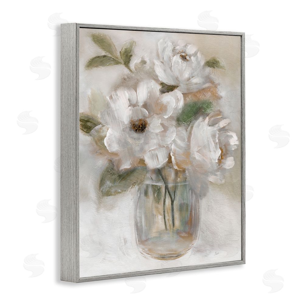 Nan Brushed Neutrals Bouquet Gray Framed Giclee Wall Art Print