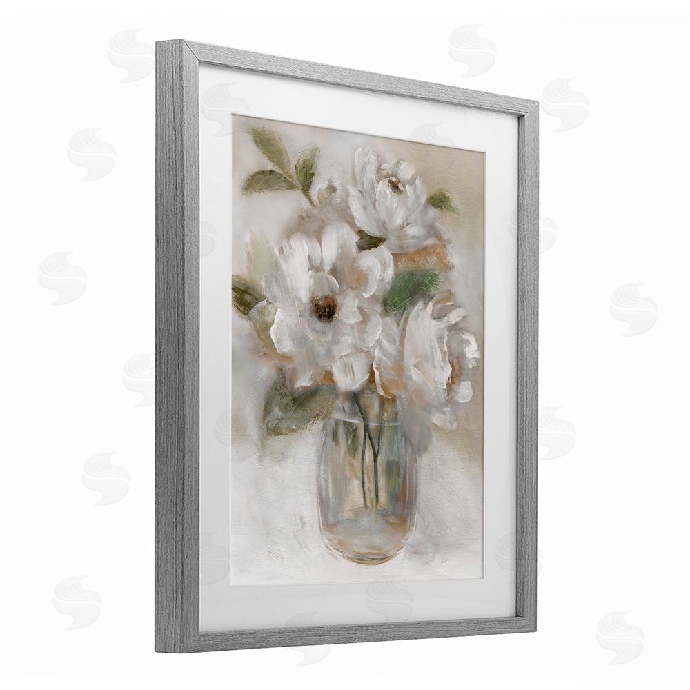 Nan Brushed Neutrals Bouquet Gray Framed Print Under Glass Wall Art