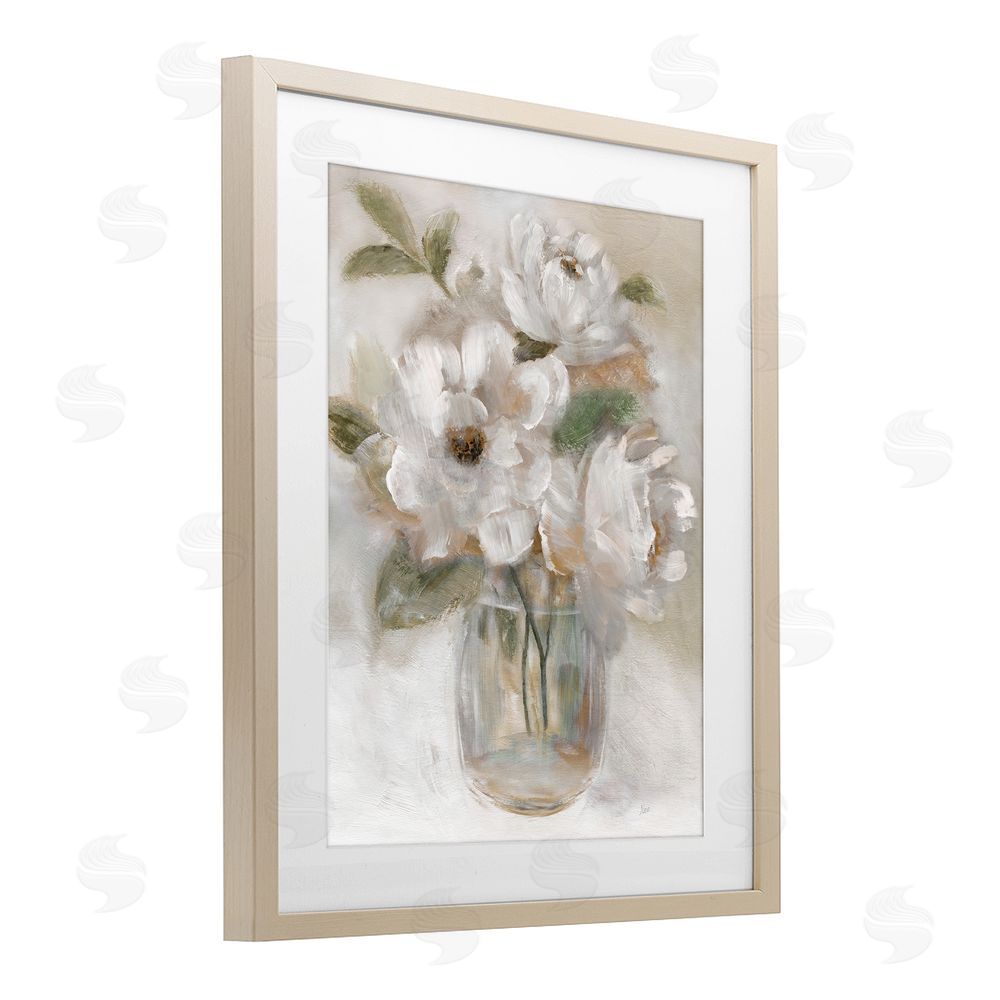 Nan Brushed Neutrals Bouquet Brown Framed Print Under Glass Wall Art