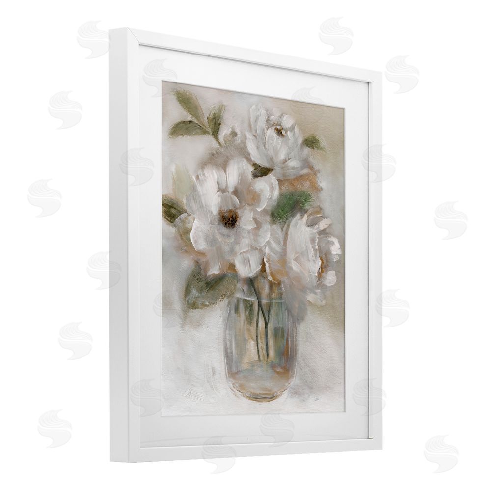 Nan Brushed Neutrals Bouquet White Framed Print Under Glass Wall Art
