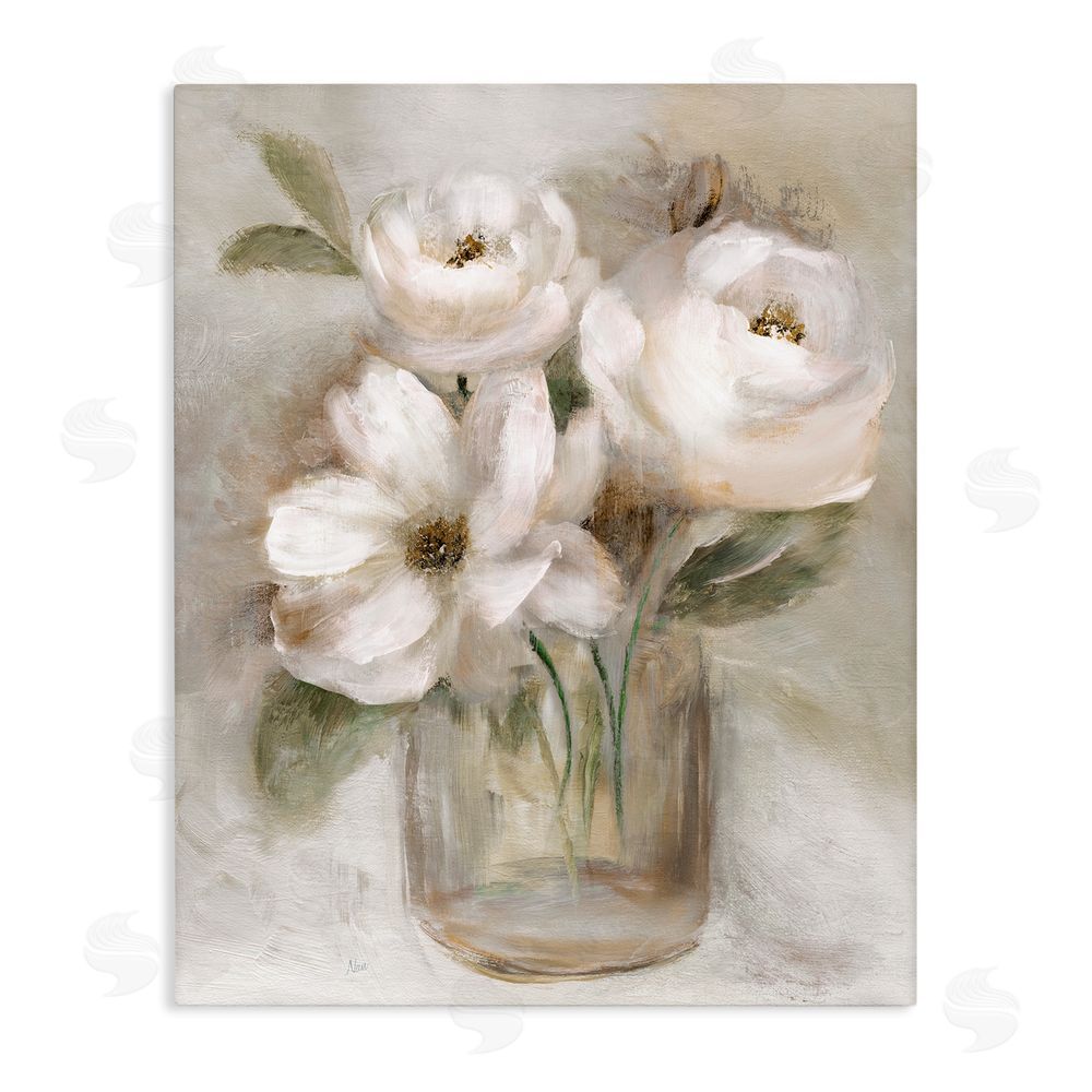 Nan Soft Brushstroke Roses Stretched Canvas Wall Art Print