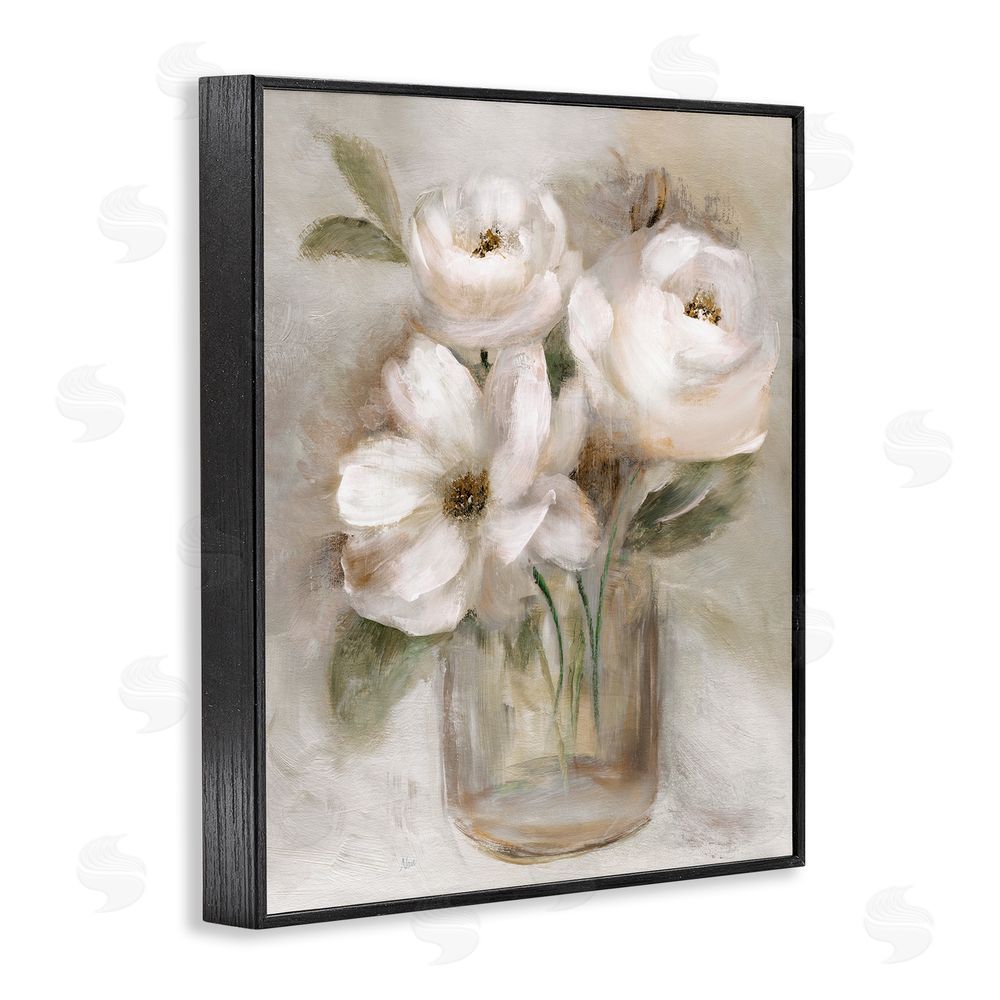 Nan Soft Brushstroke Roses Black Framed Giclee Wall Art Print