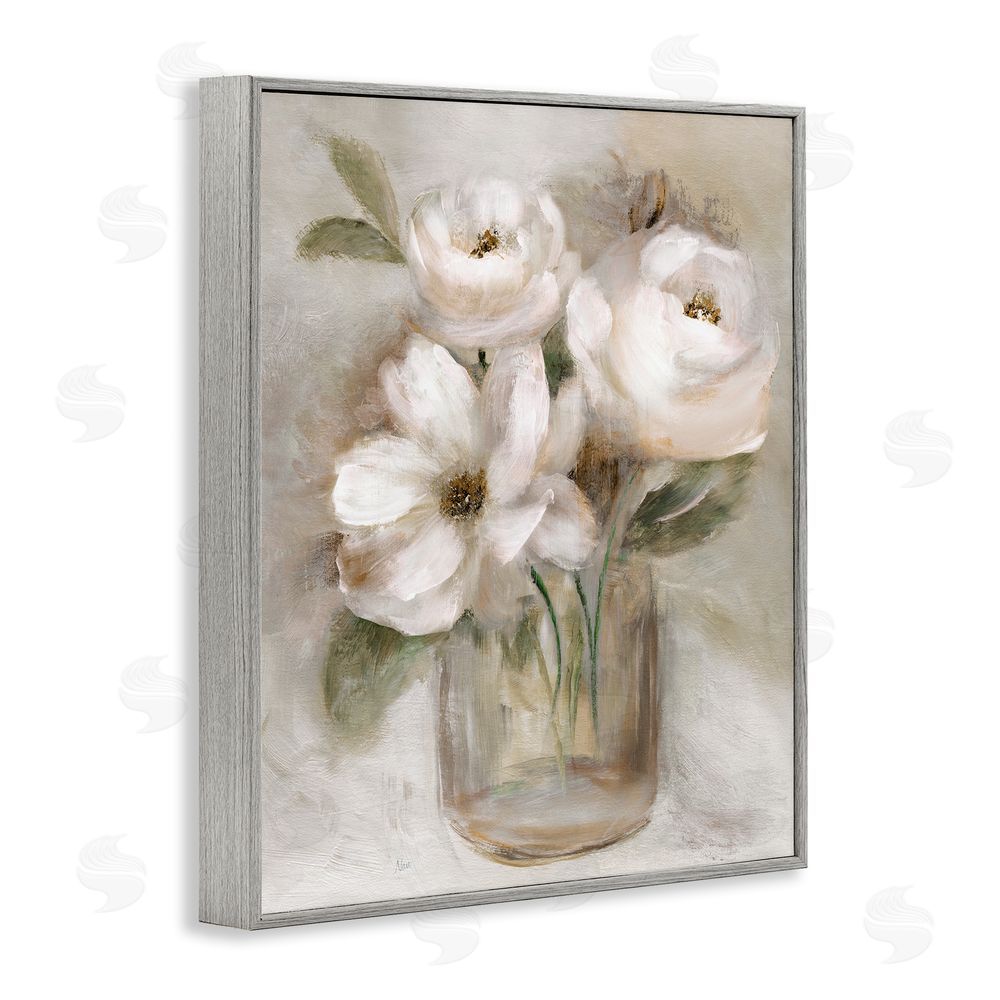 Nan Soft Brushstroke Roses Gray Framed Giclee Wall Art Print