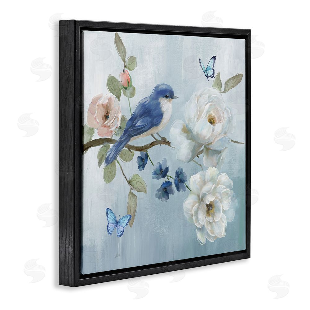 Nan Blue Bird Tranquility Black Floating Frame Canvas Wall Art Print