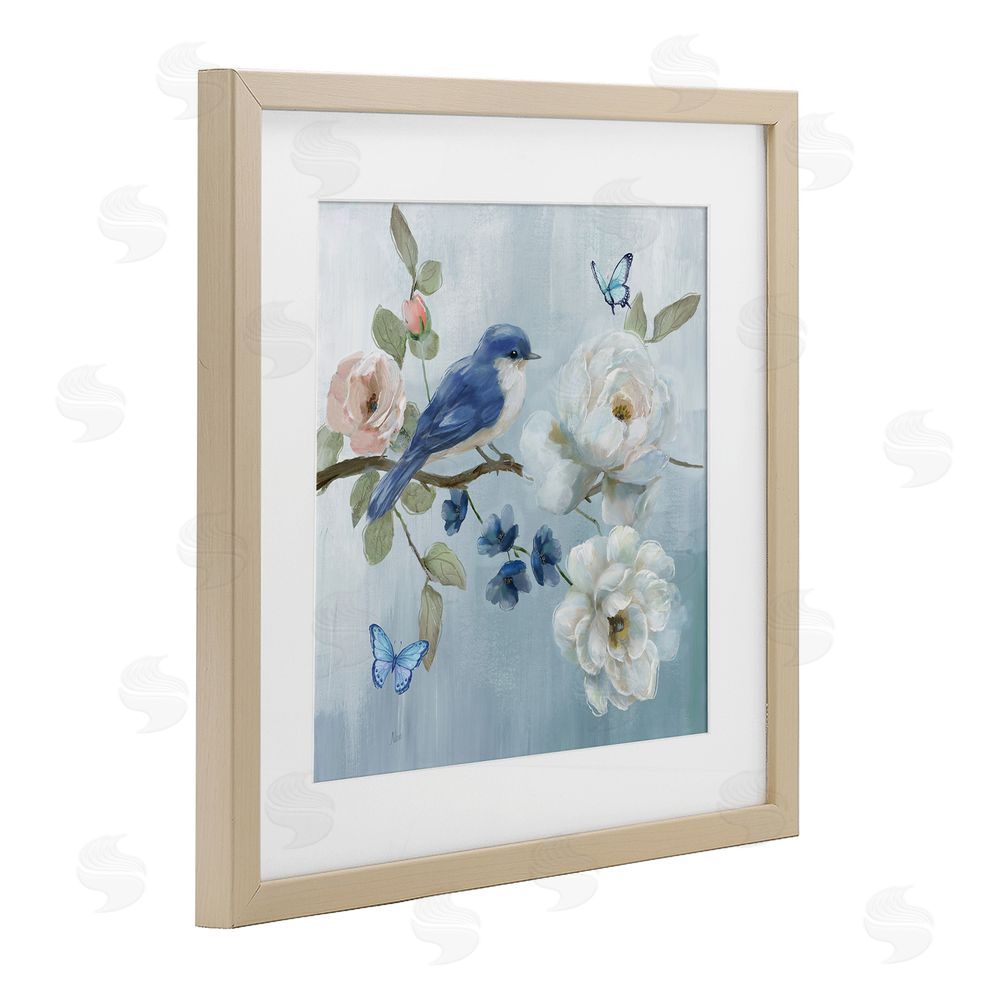 Nan Blue Bird Tranquility Brown Framed Print Under Glass Wall Art