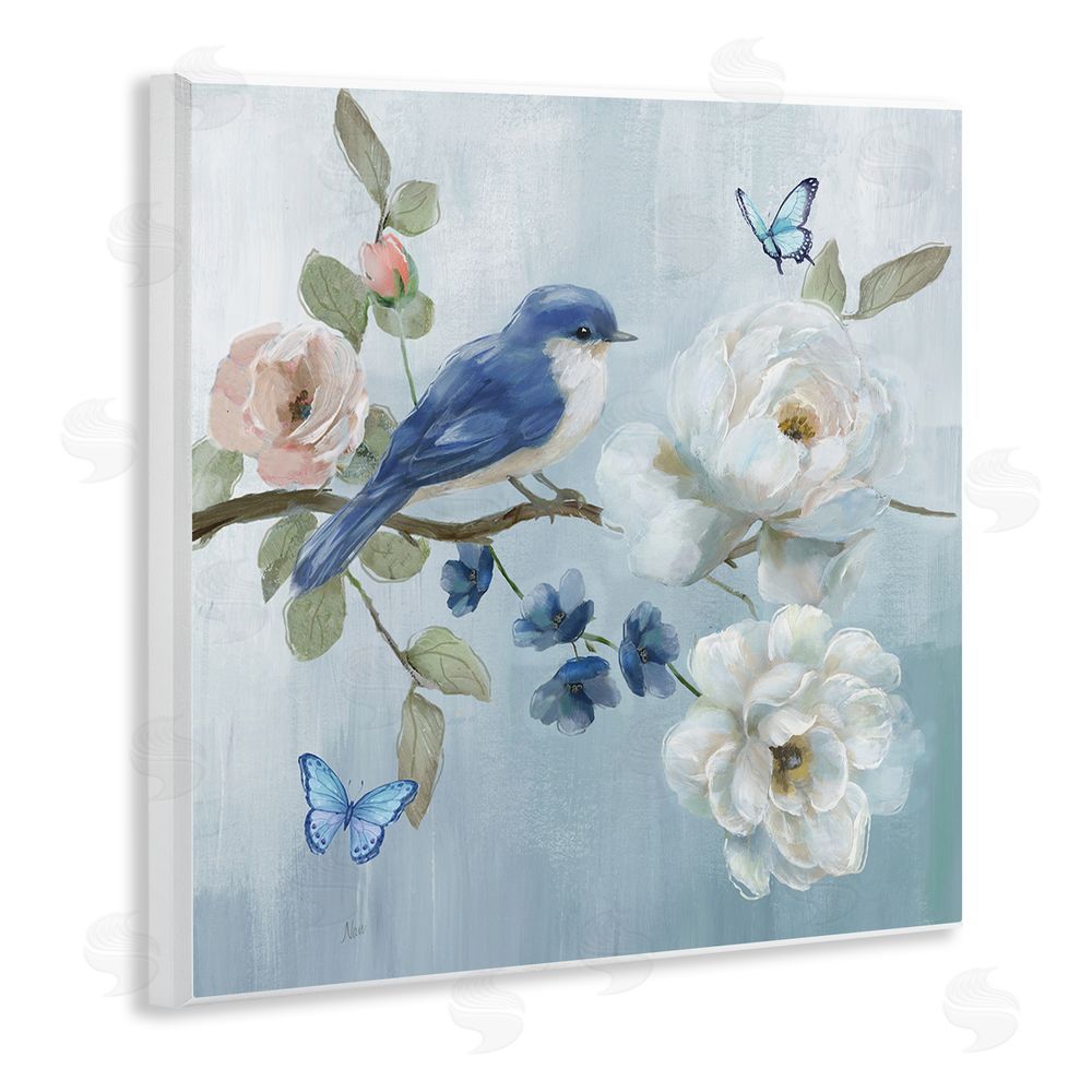 Nan Blue Bird Tranquility Wooden Wall Plaque Art Print