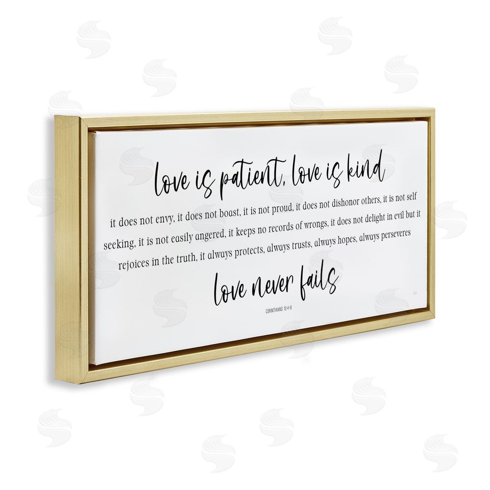 Natalie Carpentieri Love Never Fails Proverb Gold Floating Frame Canvas Wall Art Print