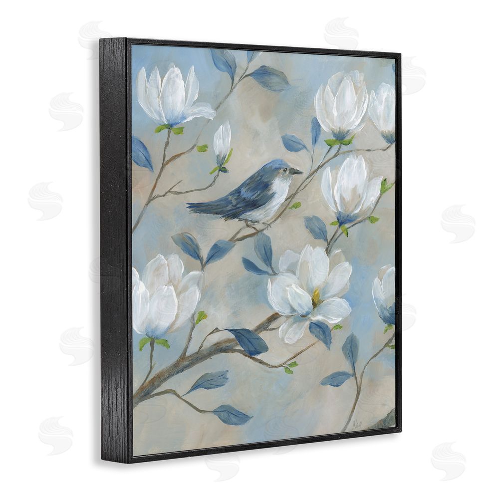 Nan Blue Bird & Magnolia Black Framed Giclee Wall Art Print