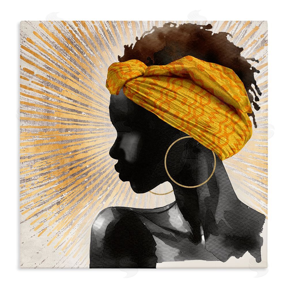 CAD Designs Golden Sunburst Profile with Headwrap Stretched Canvas Wall Art Print