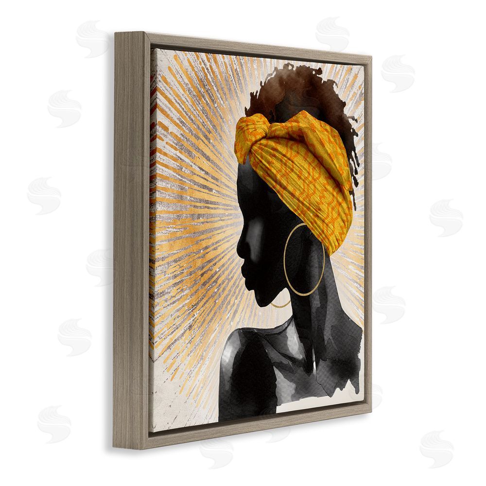 CAD Designs Golden Sunburst Profile with Headwrap Brown Floating Frame Canvas Wall Art Print