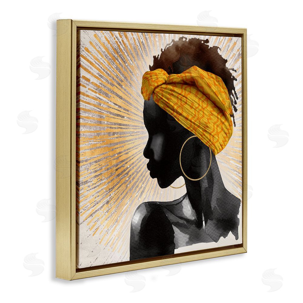 CAD Designs Golden Sunburst Profile with Headwrap Gold Floating Frame Canvas Wall Art Print