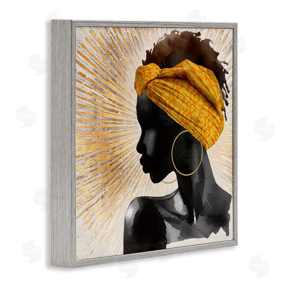 CAD Designs Golden Sunburst Profile with Headwrap Gray Framed Giclee Wall Art Print