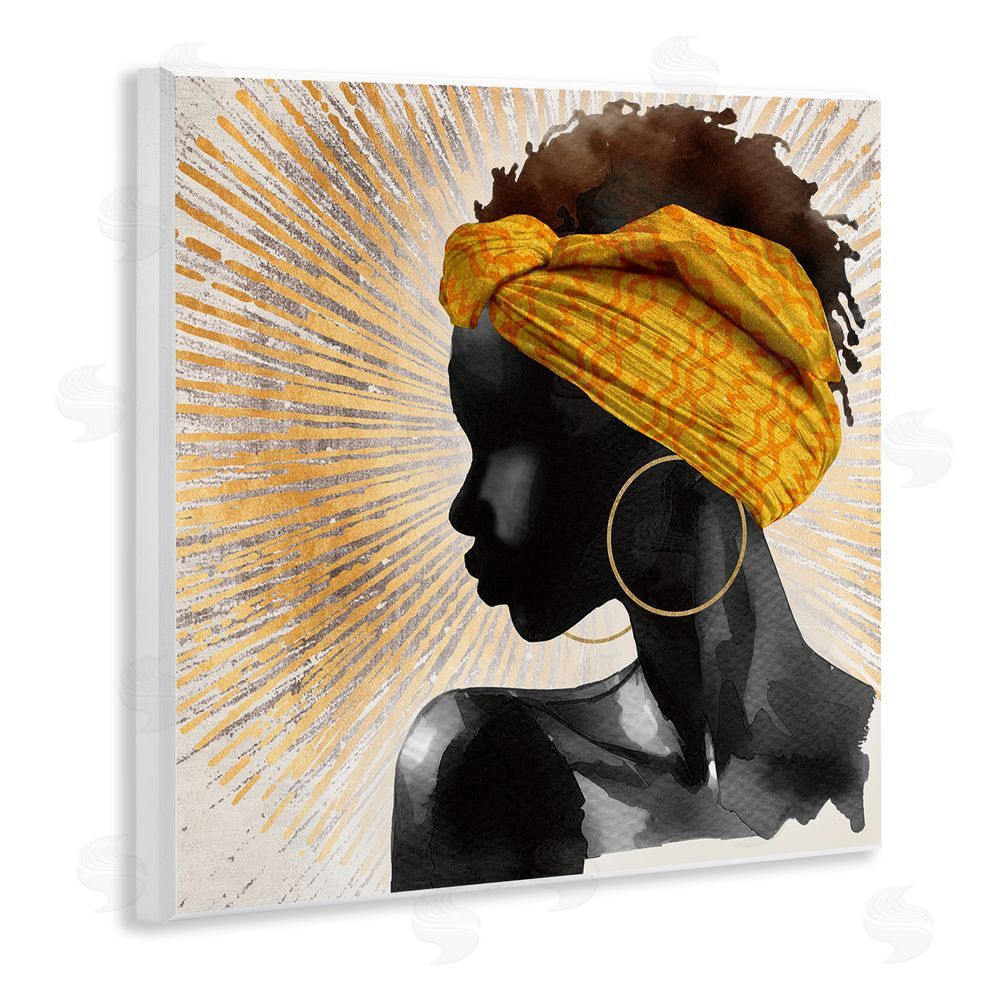 CAD Designs Golden Sunburst Profile with Headwrap Wooden Wall Plaque Art Print