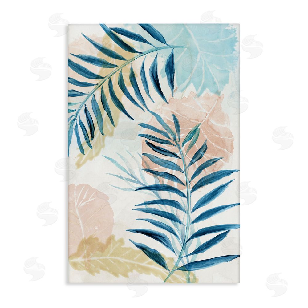 Nan Blue Palm Fronds in Pastel Haze Stretched Canvas Wall Art Print