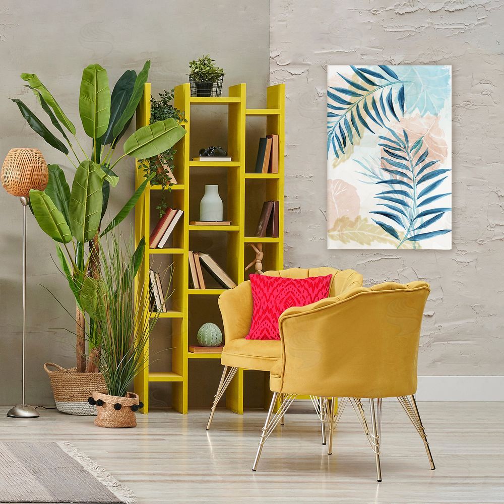 Nan Blue Palm Fronds in Pastel Haze 