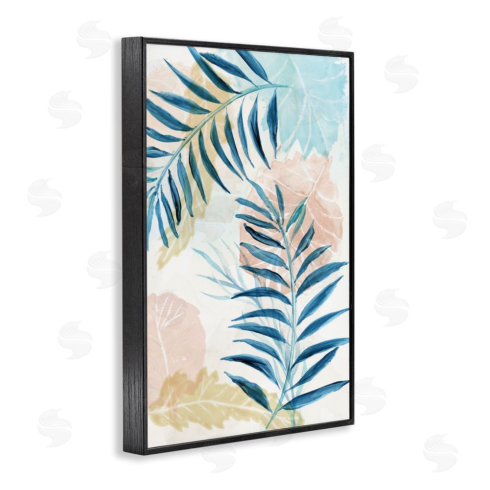 Nan Blue Palm Fronds in Pastel Haze Black Framed Giclee Wall Art Print