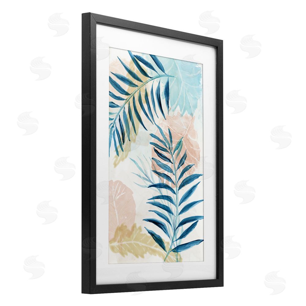 Nan Blue Palm Fronds in Pastel Haze Black Framed Print Under Glass Wall Art